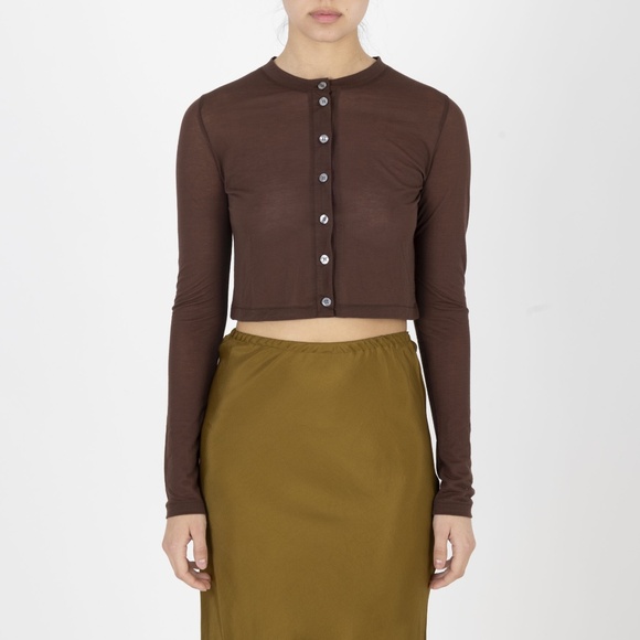 soeur Sweaters - NWT $200 Soeur Brown Barbara Sheer Cropped Cardigan Size 36/US 4